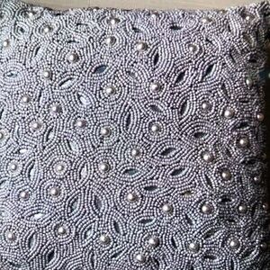 J Queen Bellissima Decorative Pillow, 14" x 14" Powder Blue Square Beaded